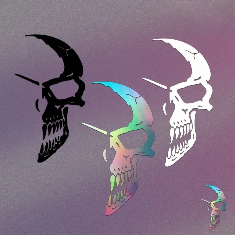 1PC Holographic Half Skull Vinyl Stickers Decals Removable Weatherproof for Car Truck SUV Bike Helmet Laptop Decor Accessories