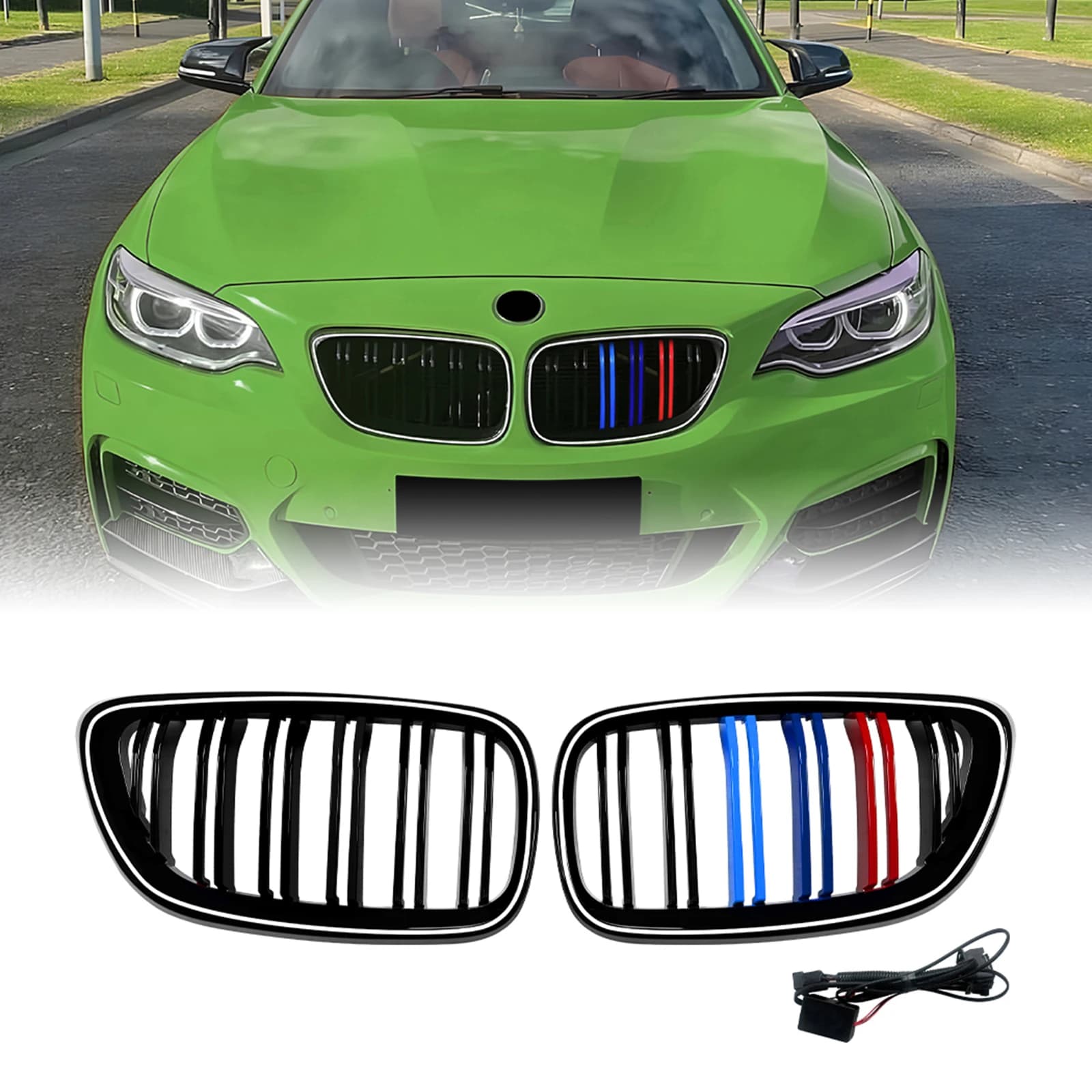 Grill Front Kidney Grille W/ LED Light Strip For BMW 2 Series F22 F23 218i 220i 230i M240i 2014-2019 Upper Bumper Hood Mesh Grid
