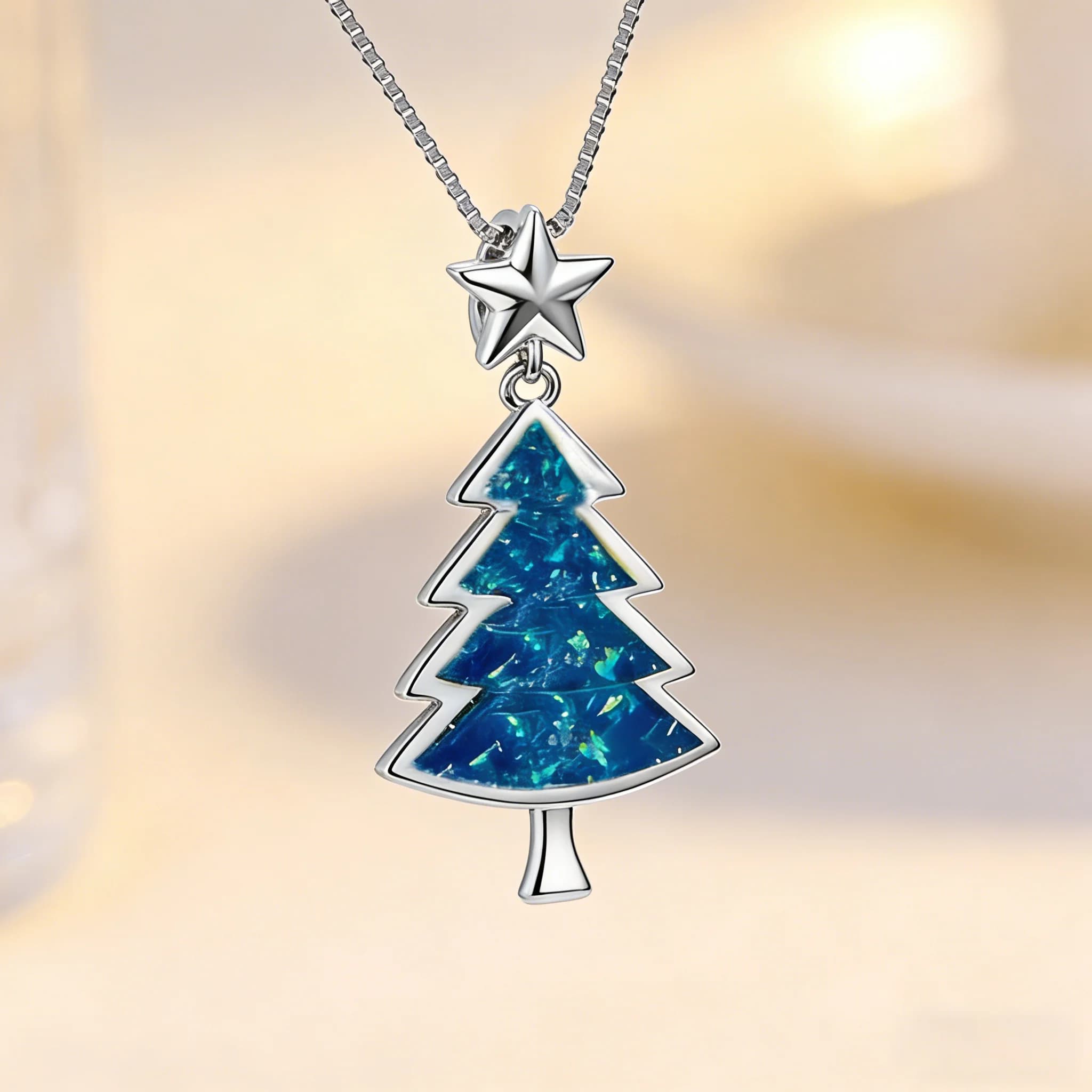 Simpatico ciondolo stella albero di Natale Collane con opale di fuoco bianco per le donne Regalo di gioielli per feste girocollo color argento per lei