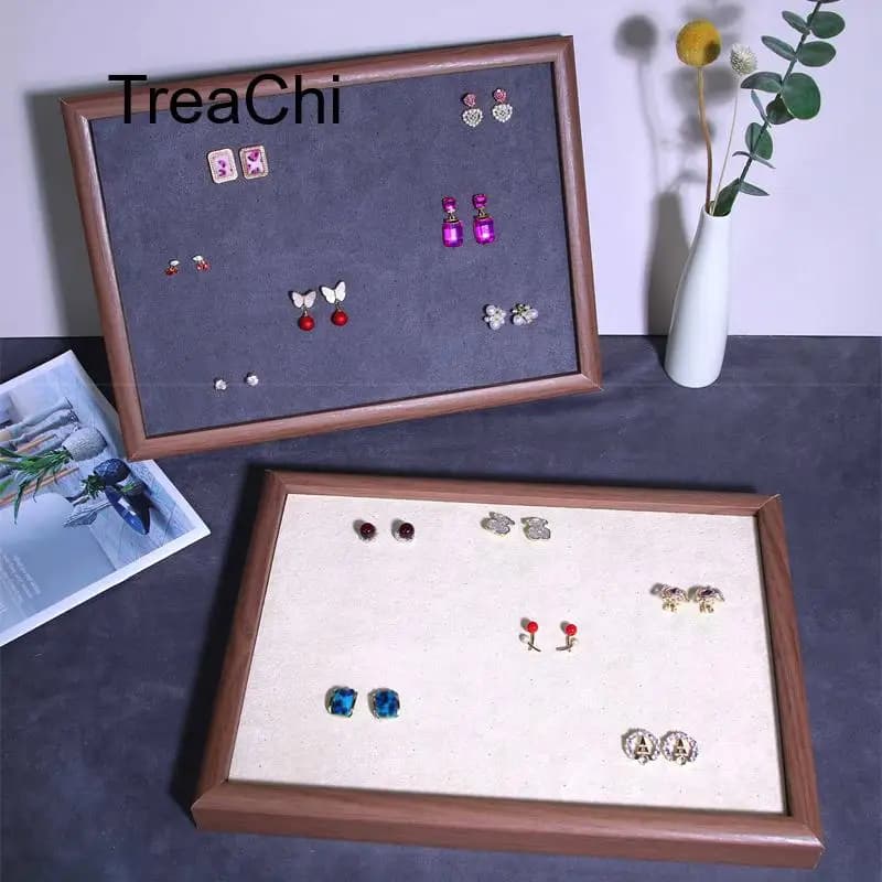 Walnut-Colored Earring Storage and Display Tray Ideal for Display in Home and Jewelry Stores with Customizable Arrangements