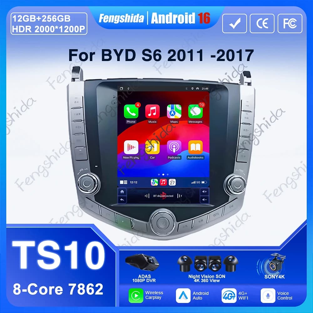 Android 16 For BYD S6 2011-2017 Car Radio head unit Multimidia Android Auto Car Intelligent Navigation Systems Wireless CarPlay