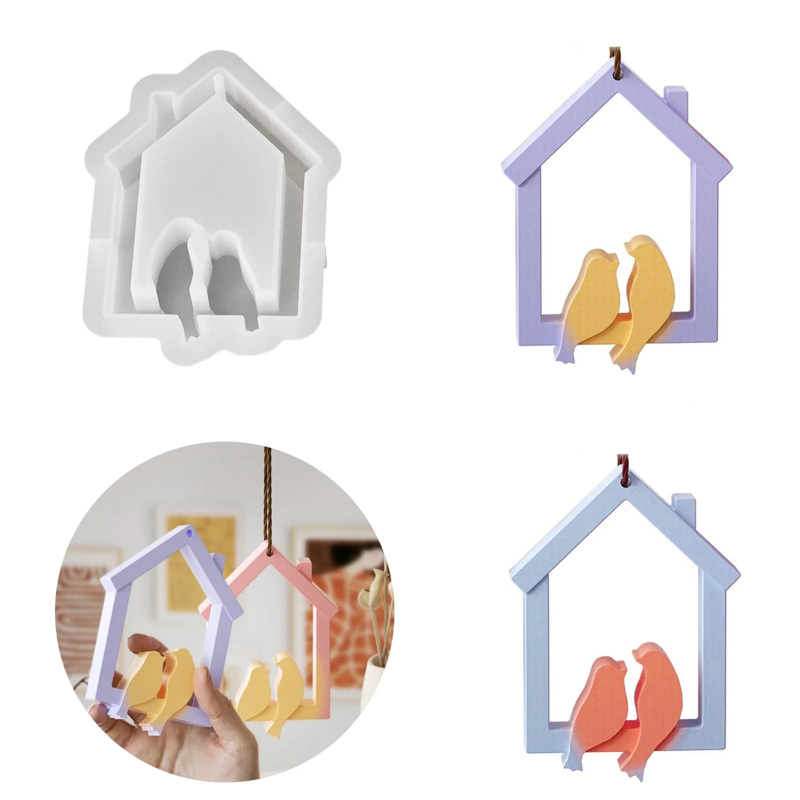 Accessorio ciondolo uccello casa, stampo in resina siliconica, resina epossidica, camino fai da te, casa, cartello in gesso perforato