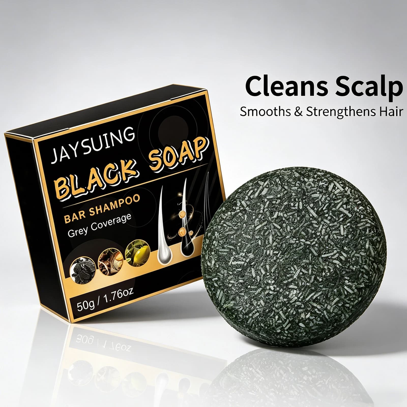 Shampoo Solido per Capelli Grigi che Rende Neri, Migliora Capelli Spenti e Bianchi, Antiforfora, Nutre il Cuoio Capelluto, Sapone con Polygonum Multiflorum e Biotina