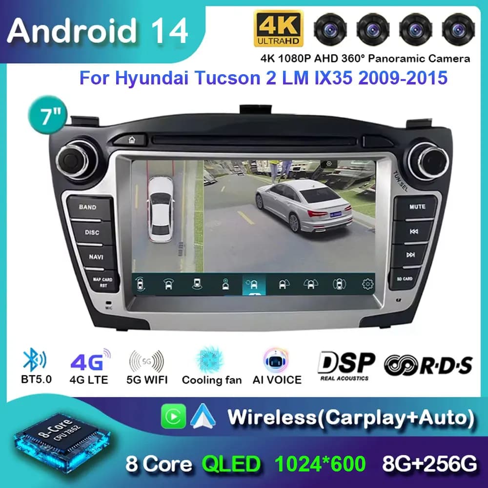 Android 14.0 Lettore Multimediale Per Auto CarPlay 4G WiFi Navigazione GPS Radio Stereo Schermo IPS Per Hyundai Tucson 2 LM IX35 2009-2015