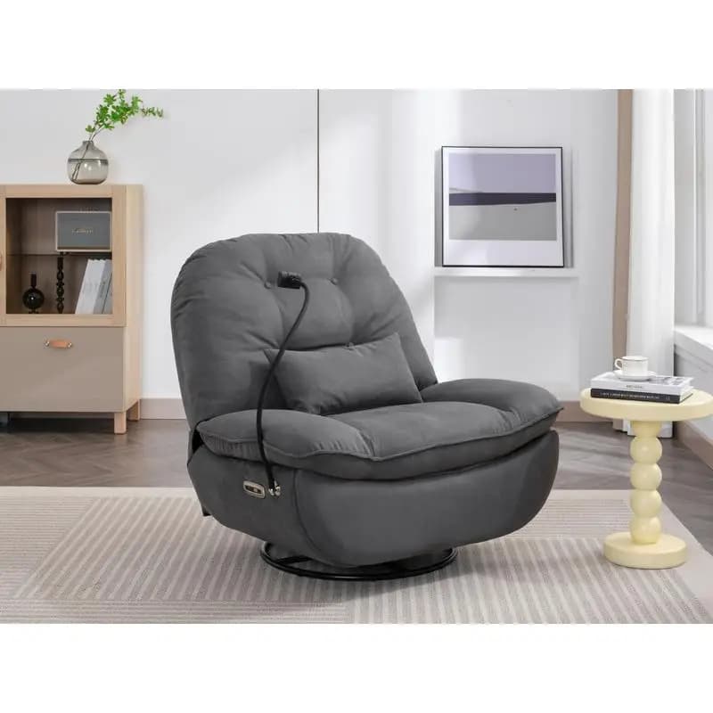 Aliante girevole reclinabile con caricatore USB e lettore musicale Bluetooth per giochi, lavoro e tempo libero - Grigio