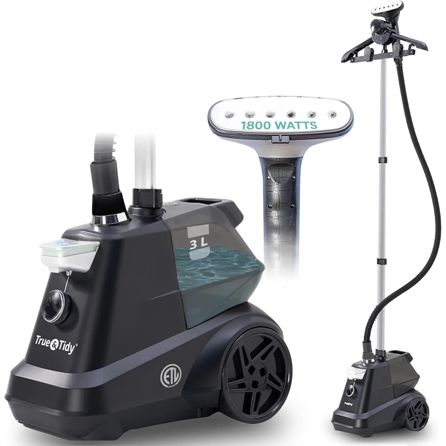 Vaporizzatore per Vestiti Professionale a Vapore, 1800W, Serbatoio XL da 3L, 90+ Minuti di Vapore, 3 Impostazioni, con Ruote