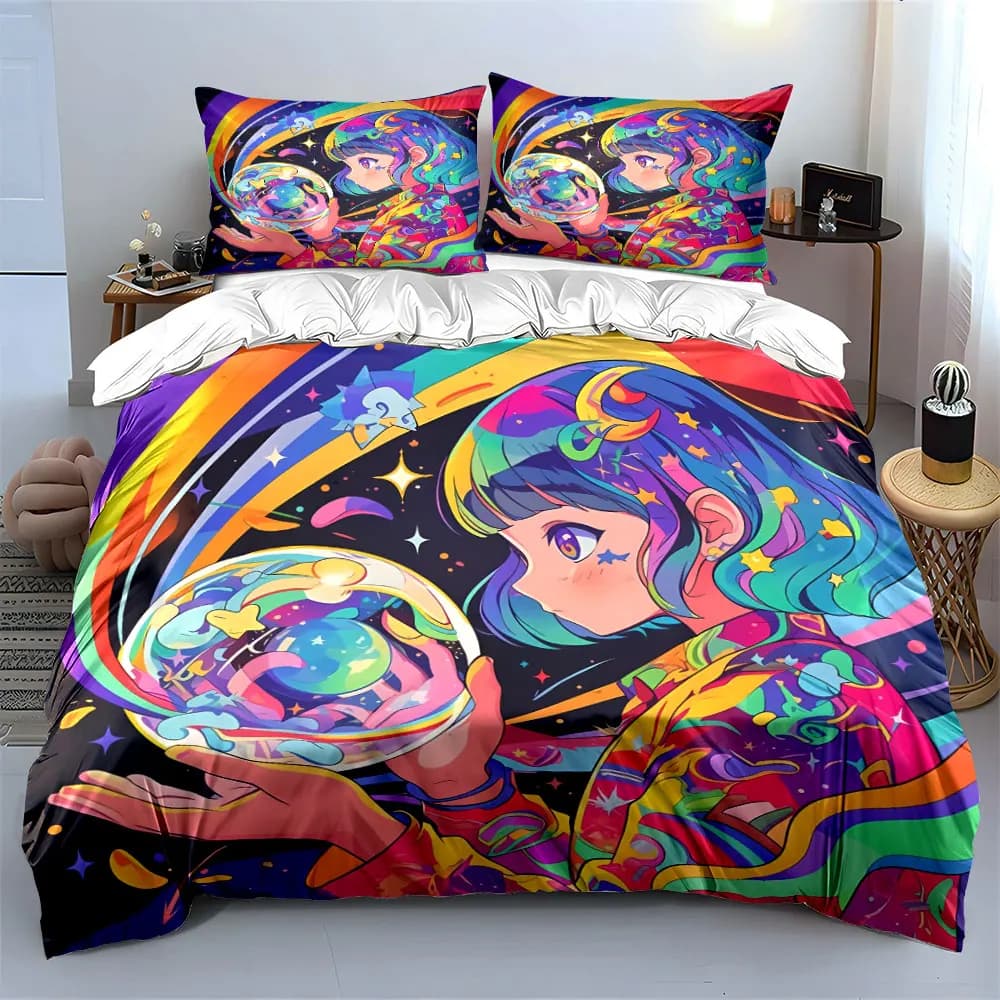 Set di biancheria da letto colorato Galaxy Art Set Decor con 1 copripiumino, 2 federe, singolo, matrimoniale, king, queen, regalo