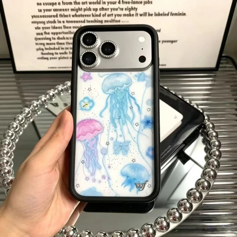 Wildflower Cute Dreamy Blue Jellyfish Phone Case for iPhone 15 14 13 12 11 16 17Pro Max Plus Ocean Star Print Anti-drop cover