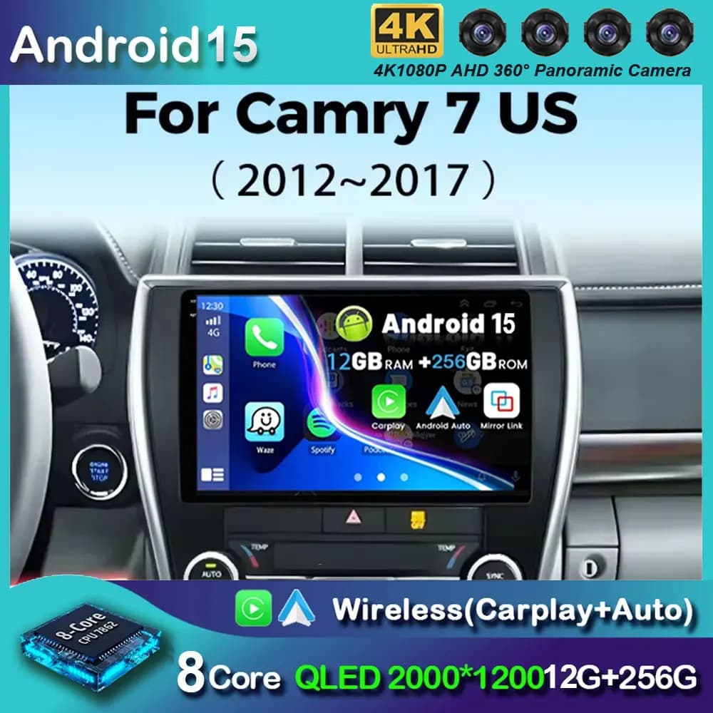 Android 14 autoradio Auto per Toyota Camry 7 XV 50 55 versione usa 2012-2017 Carplay lettore multimediale Stereo 48EQ GPS DSP Din