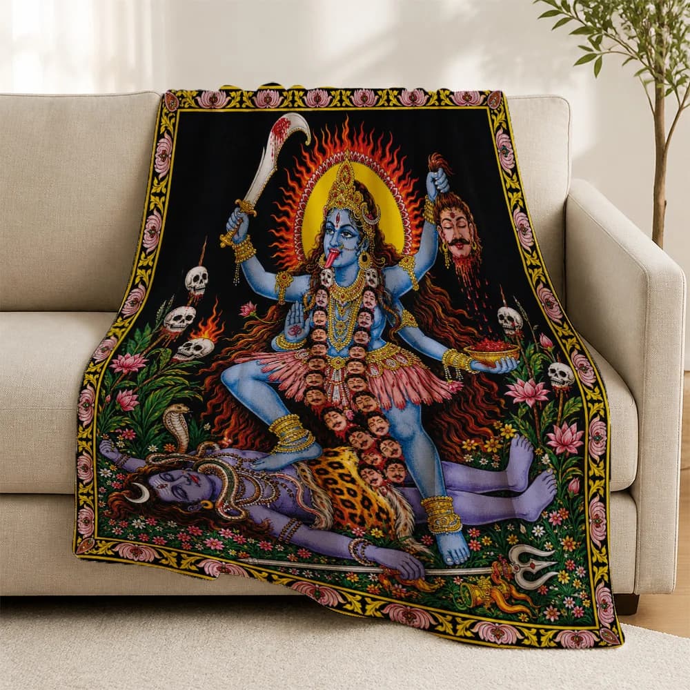 Premium Hindu Shiva Deity Tapestry Throw Blanket Cushion Boho Yoga Spiritual Meditation Sofa Couch Cover Indian Art Decor