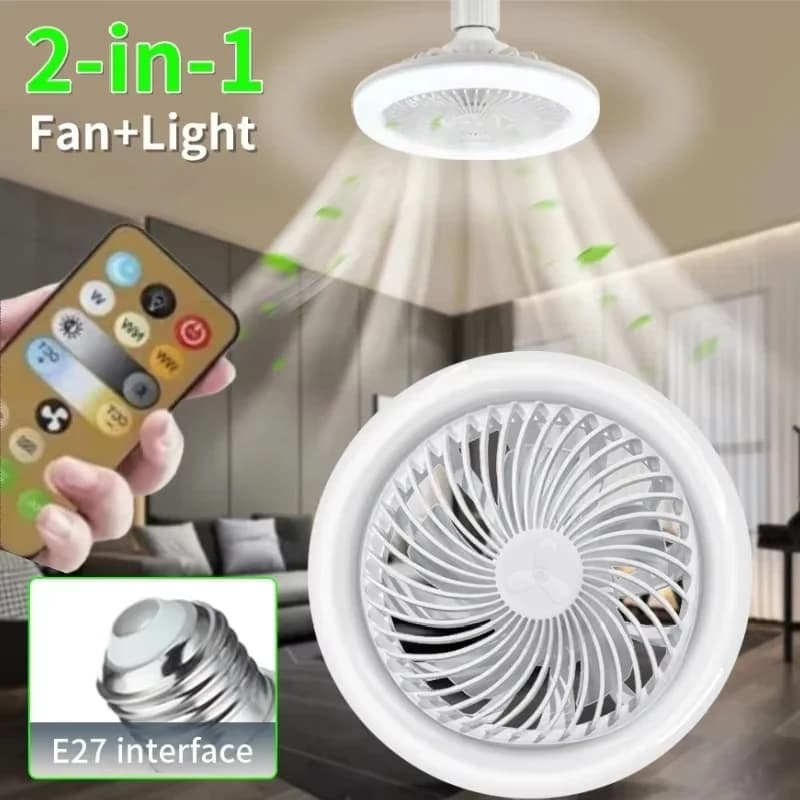 Lampada da soffitto elettrica a LED a 3 colori con telecomando Convertitore base E27 Ventilatore da soffitto AC 85-265V a 3 velocità con luce per camera da letto