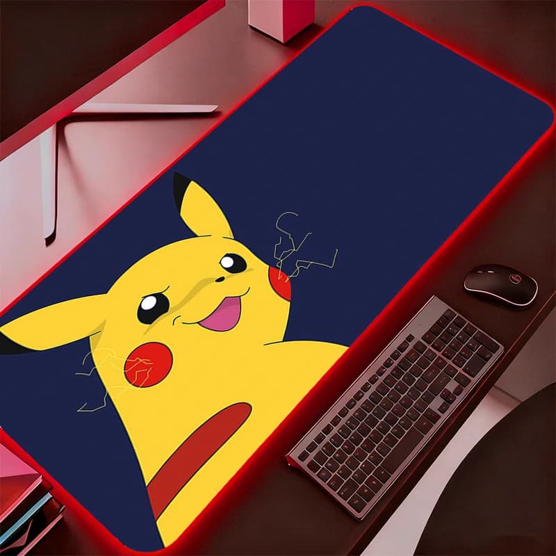 Tappetino per mouse LED Pokemon Pikachu, accessori retroilluminati per gaming, nuovo tappetino RGB per mouse, tappetino da scrivania per tastiera PC completo per gamer