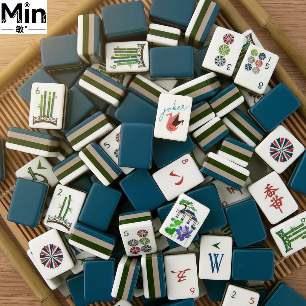 Logo 4 Layer 160 Tiles American Mahjong Set Deep Blue Design Luxury Acrylic Mahjong Tiles Folding Gift Set for Game Night
