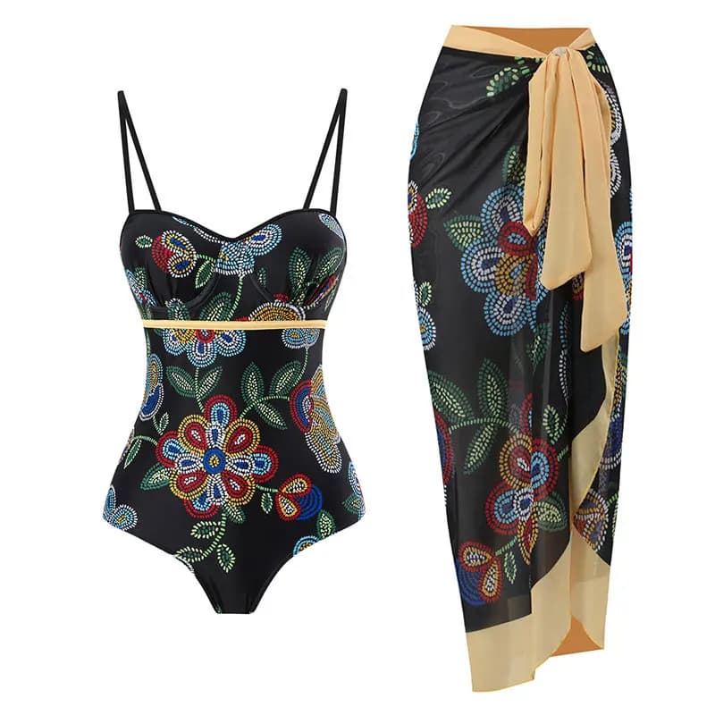 Costume da bagno intero stampato da donna 2026 con gonna da spiaggia, push-up, per il mare, estivo
