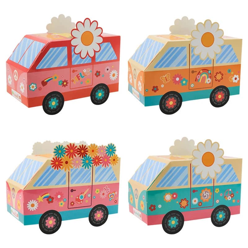 12/24 pezzi scatole per bomboniere Groovy Hippie Peace Bus centrotavola decorazioni per feste di compleanno confezione regalo