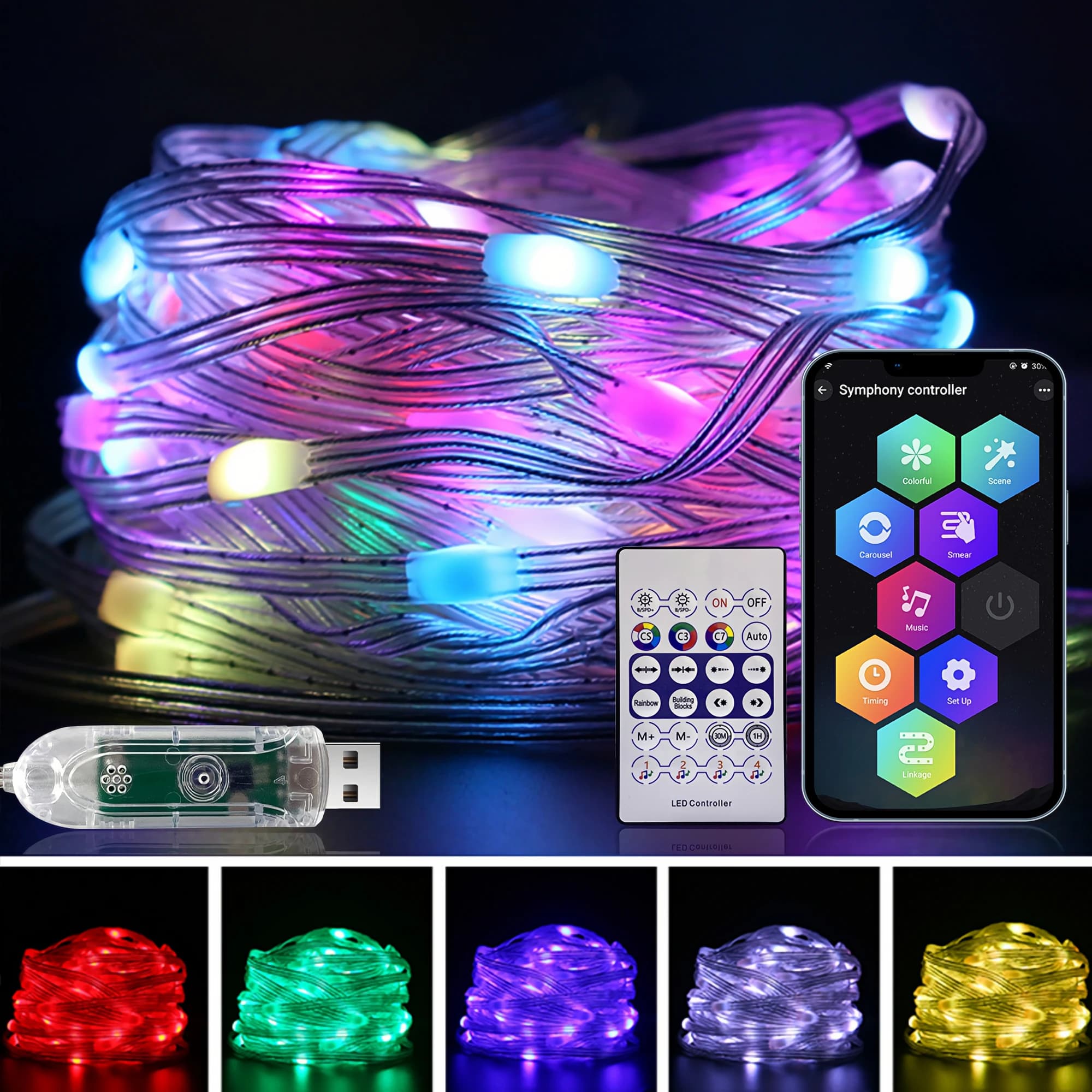 Strisce LED RGB Kasotlie 5m/10m IP65 Impermeabili, Sincronizzazione Musicale, Nastro Flessibile per Decorazione di Stanze, Camere da Letto e Retroilluminazione TV