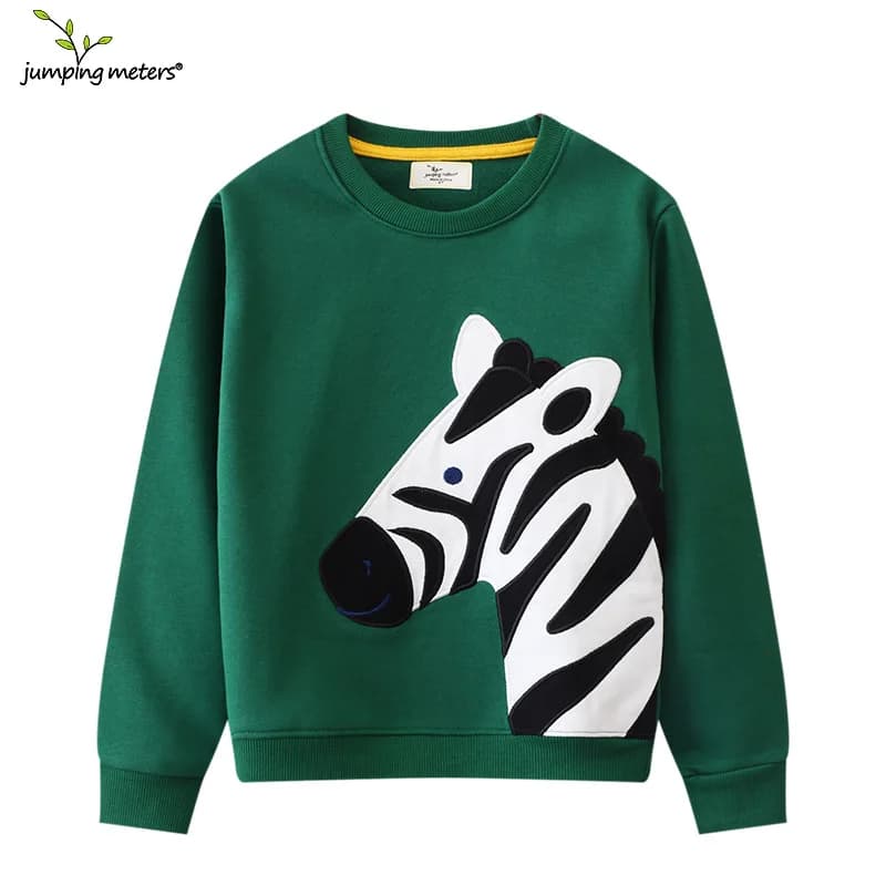 Jumping Meters 2-7T Children's Sweatshirts With Zeebra Embroidery Autumn Spring Boys Girls Clothing Long Sleeve Hooded Shirts