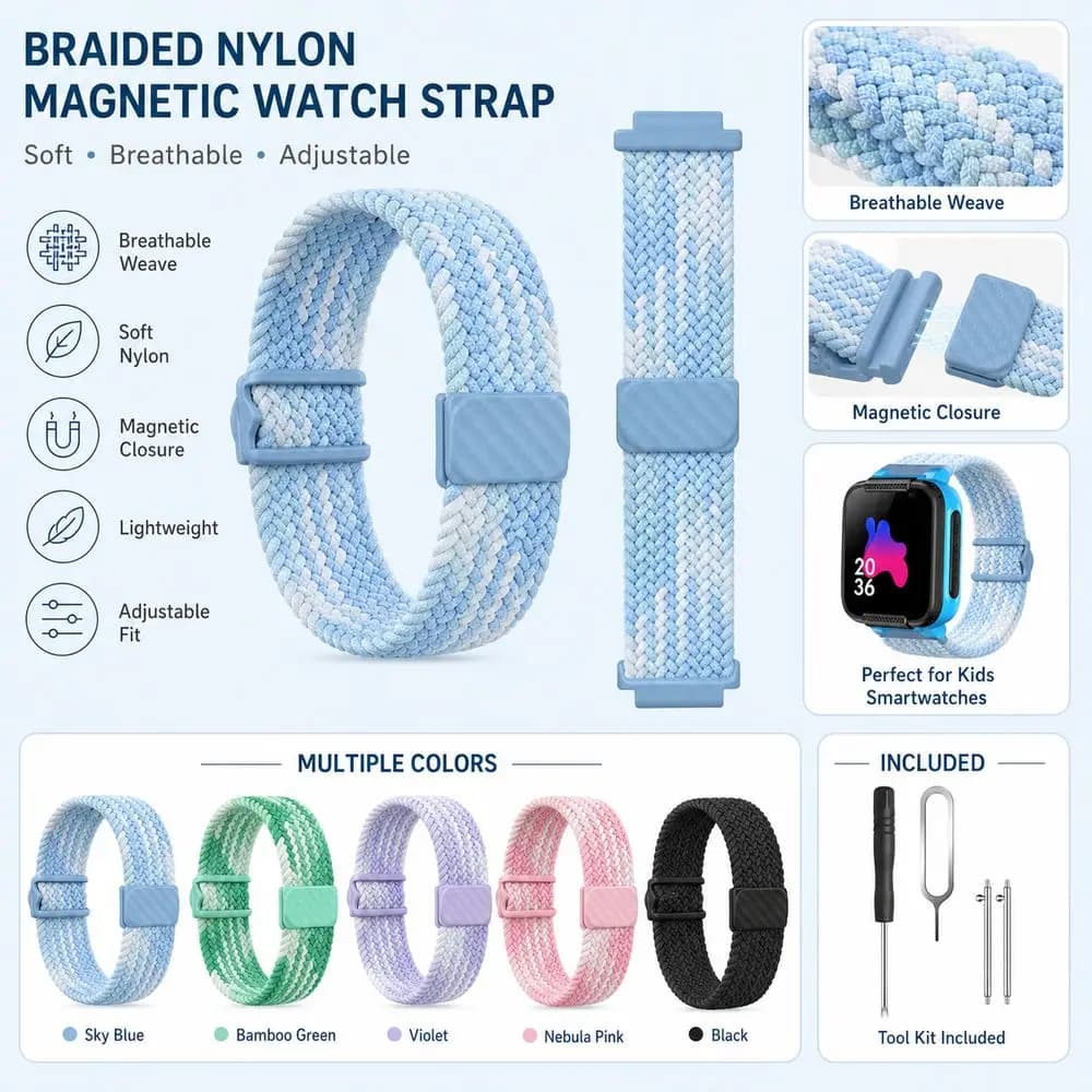 Adjustable Fit Braided Watch Band Elastic Watch Strap Replacement Watch Band for Kids Xiaomi & Mitu R Smart Watches