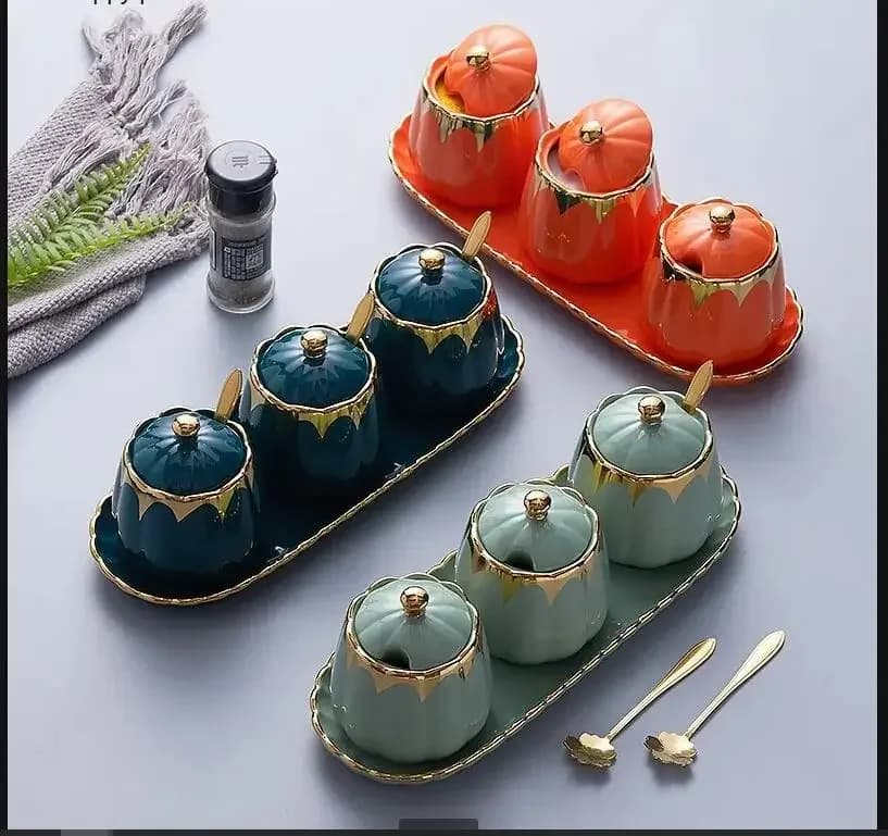 Barattolo di condimento in ceramica Set da 3 pezzi Contenitore per spezie da cucina Bottiglie per condimenti Barattoli per spezie Scatola per condimenti Saliera Strumenti per spezie