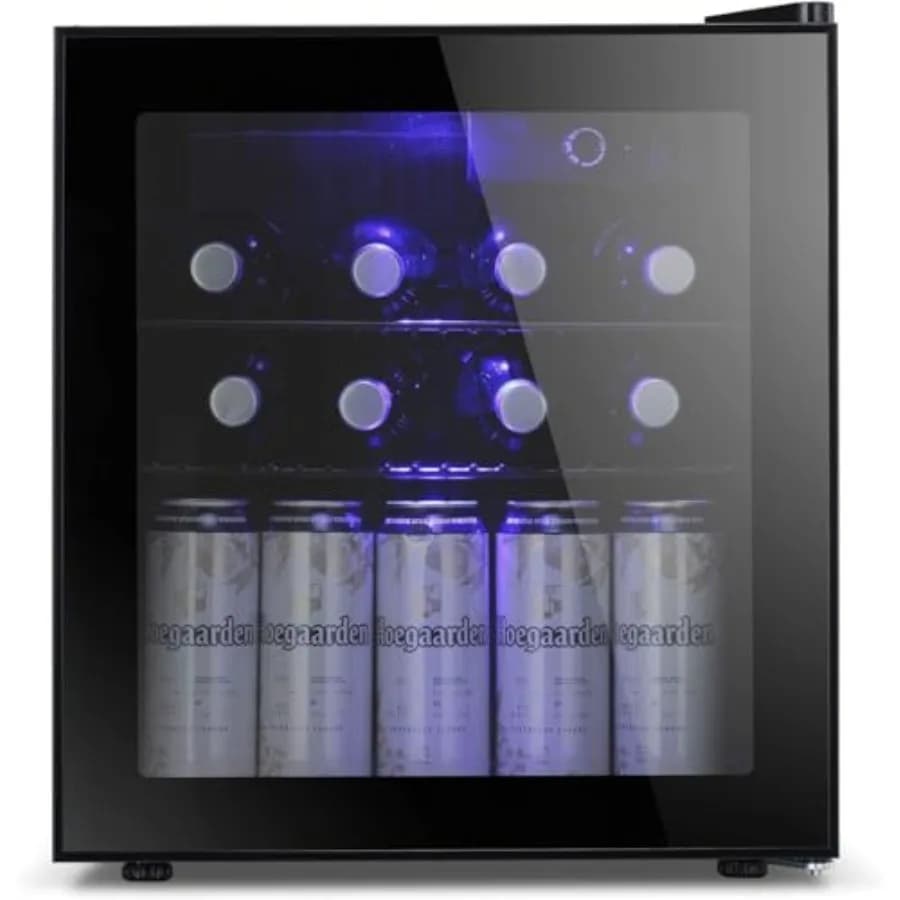 Mini Frigorifero per 70 Lattine, Refrigeratore per Bevande con Porta in Vetro per Birra, Soda o Vino, Piccolo Dispenser di Bevande Rimovibile