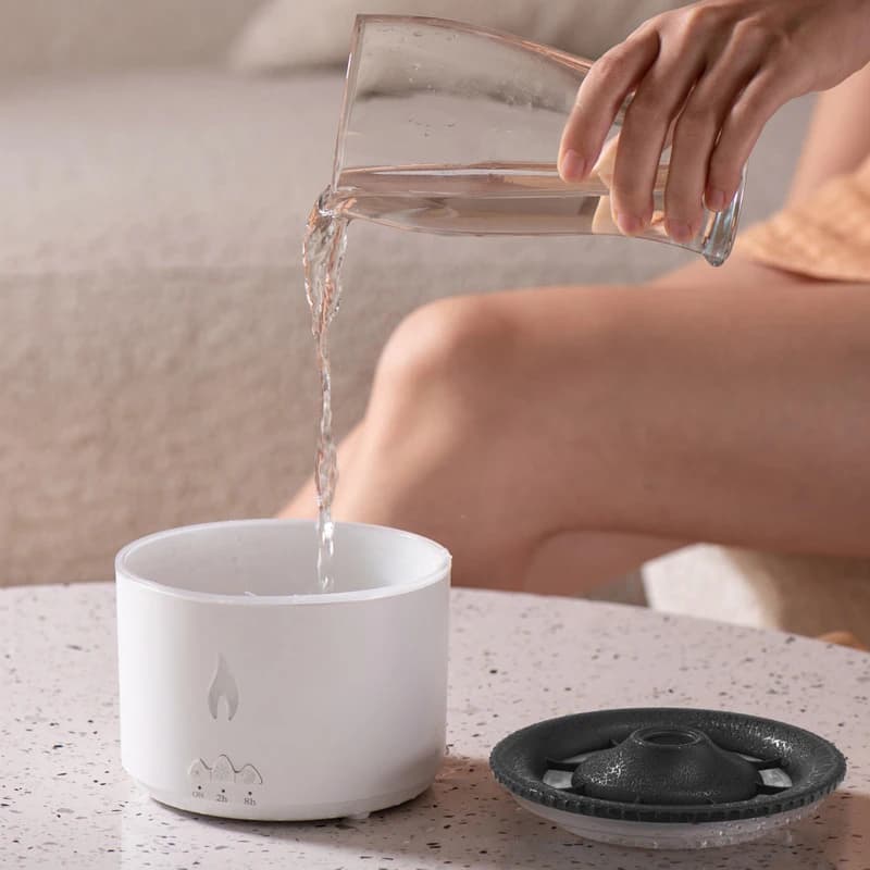 V-19 Umidificatore ad ultrasuoni per olio essenziale Vulcano Aroma Medusa Fiamma Serbatoio da 350 ml Spruzzatore di nebbia fredda con diffusore di luce notturna