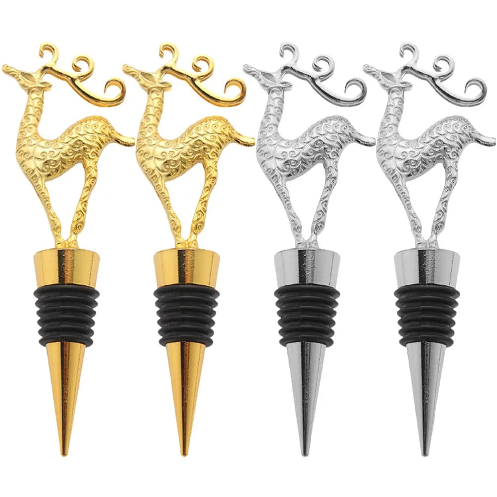 Set di 4 Tappi per Bottiglie di Vino con Design Natalizio a Forma di Alce, Sigillanti in Metallo Riutilizzabili per Vino e Birra, per Feste di Natale