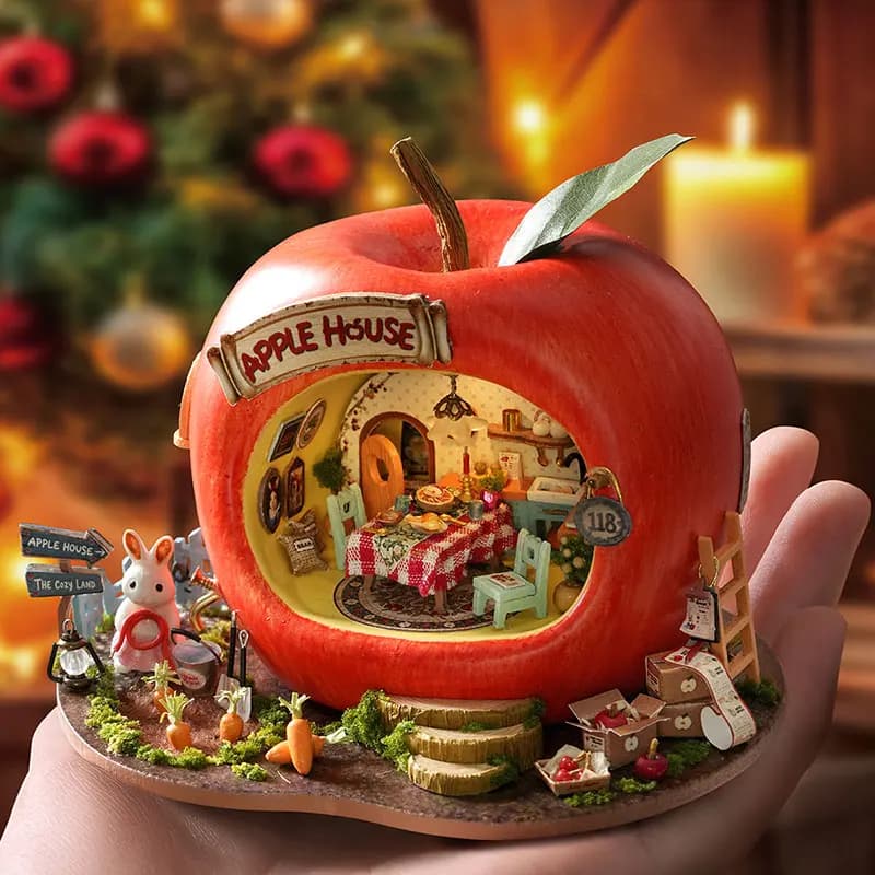 Set di Case delle Bambole Micro Fruit Apple House, Modello Puzzle 3D, Set di Giocattoli Fai-da-Te, Decorazione per Camera da Letto, Regali di Compleanno per Ragazze