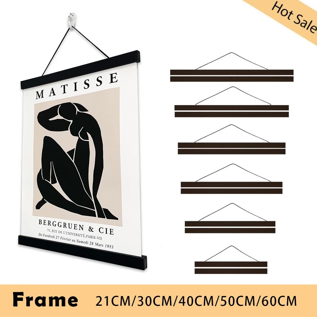 Cornice per poster in legno magnetico nero, pino in teak, per foto, immagini, stampe su tela, opere d'arte, mappe, soggiorno, decorazione della parete di casa