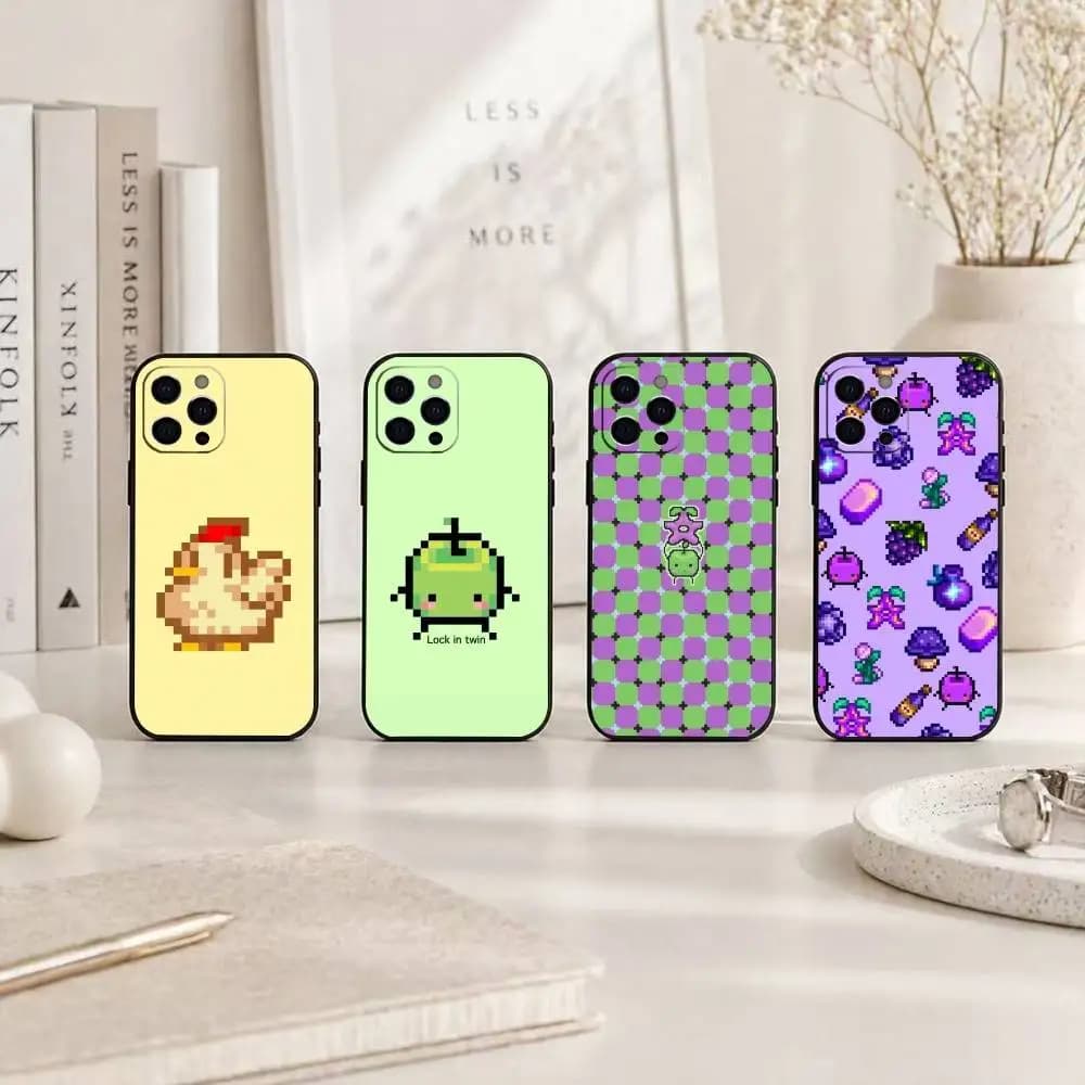 Cover per iPhone 17, 16, 15, 14, 13, 12, 11 Plus, Pro Max, XS - Stardew Valley - in morbido silicone nero
