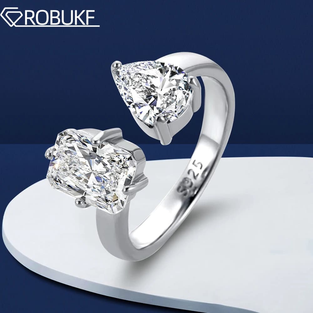 3.25cttw Pera/Smeraldo/Radiant Taglio Pieno Moissanite Anelli per Le Donne S925 Sterling Silver Wedding Party Band Gioielli Certificato GRA