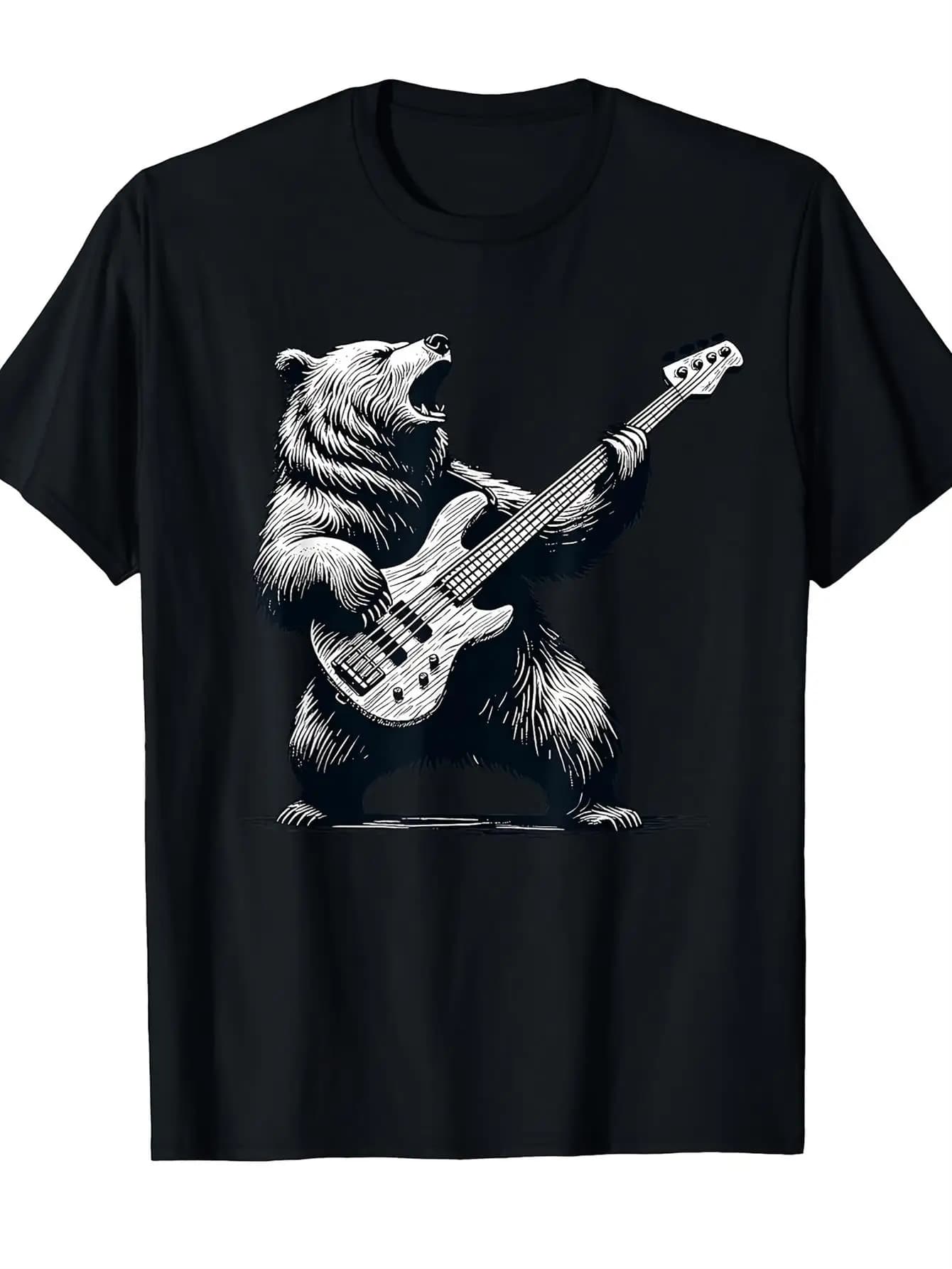 Rocky Bear Bassist Concert Music Festival Men's cool t-shirt, casual, short sleeves, with funny pattern