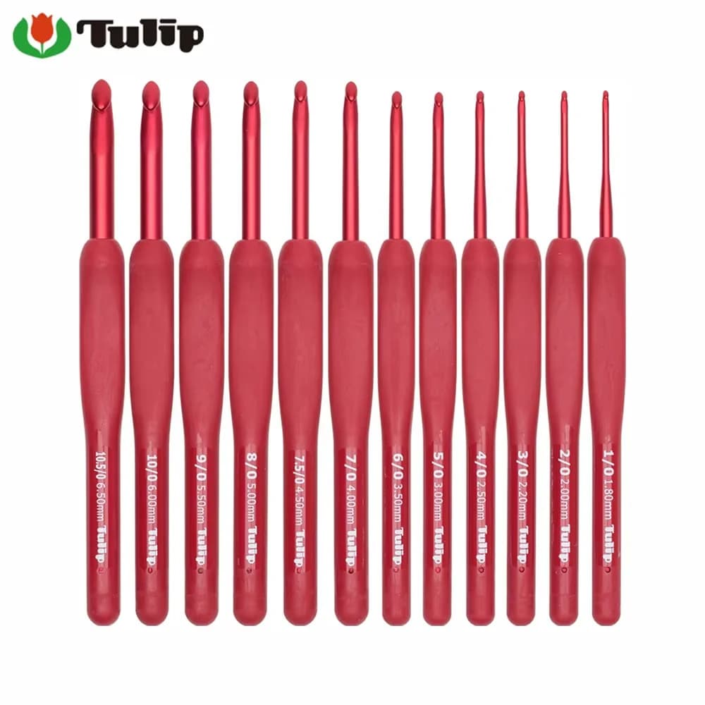 Original Tulip ETIMO Red Crochet Hook Imported Japan Aluminum Resin Ergonomic Handle Knitting Needles 1.8-6.5mm Crochet Tools