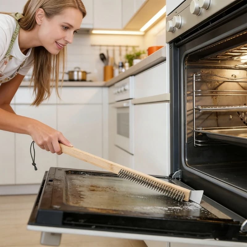 Long 21 Unit Pizza Stone Cleaning Brush With Resistant Metal Bristles And Remover For Oven Baking