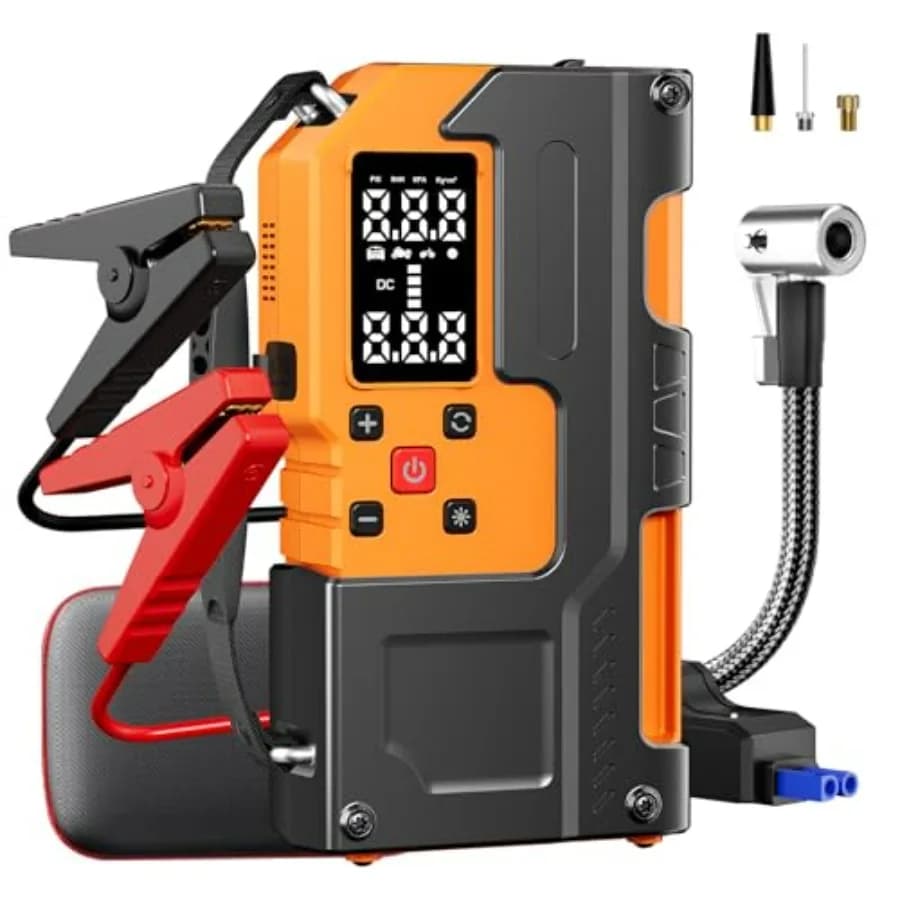 Avviatore di Emergenza Portatile per Auto con Compressore d'Aria 5000A 150PSI per Tutti i Veicoli a Benzina/Diesel 10L, con Funzione di Spegnimento Automatico e Gonfiaggio Pneumatici
