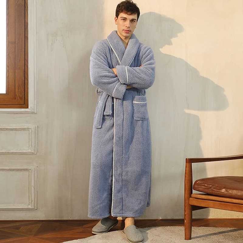 Men's bathrobe in long plush fleece Bathrobe in soft sponge cloth with belt Multi-color cozy homewear for warm winter robe unisex