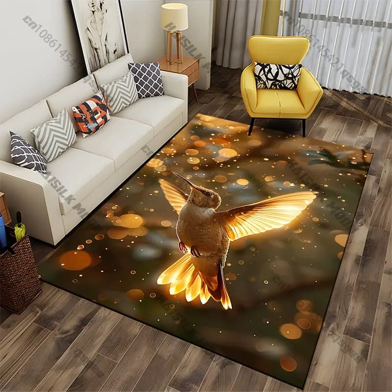 Hummingbird glowing amidst golden light carpet Yoga living room room decor children's crawling mat doormat area rug