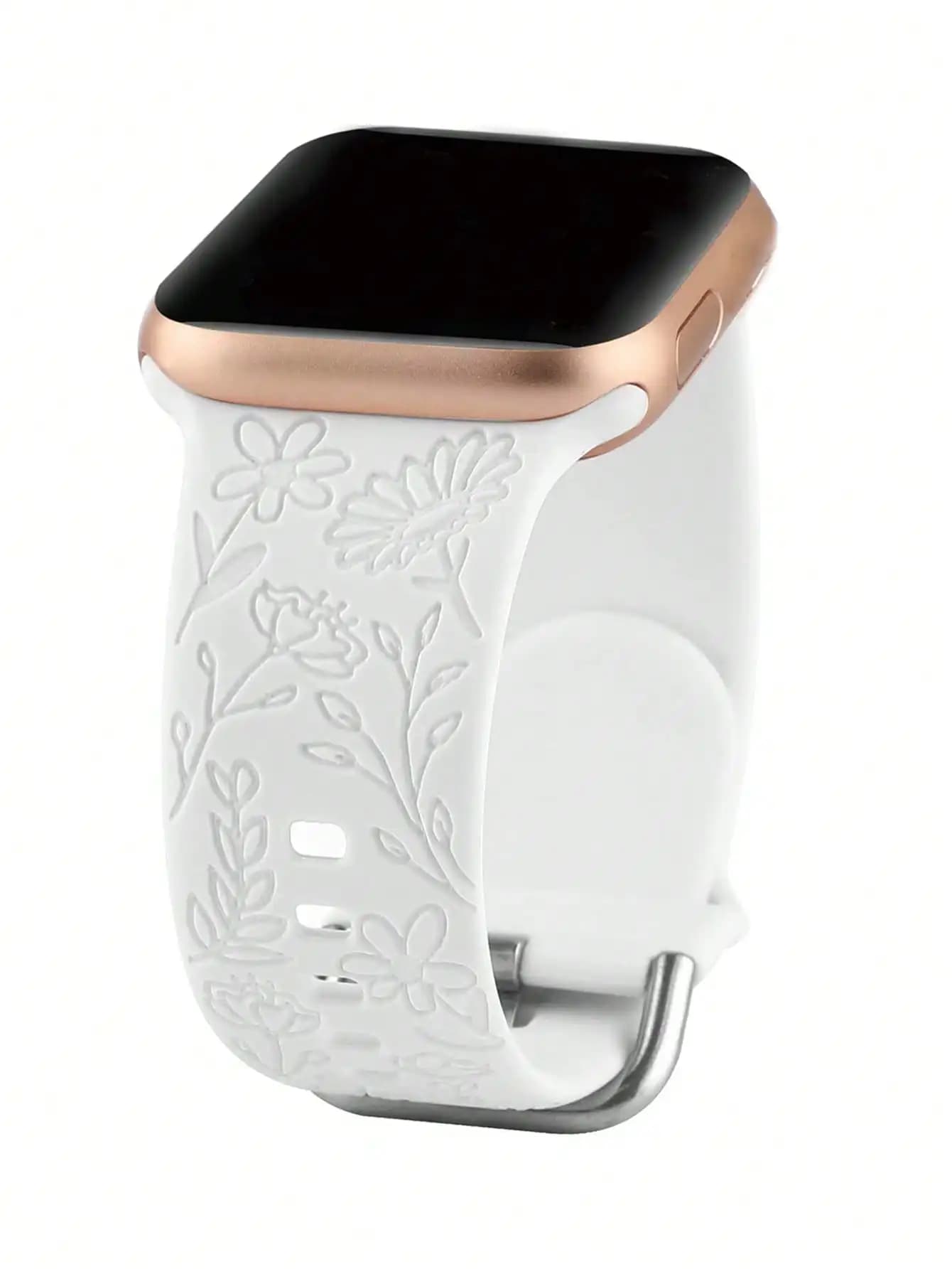 Cinturino per Orologio in Silicone Bianco con Motivi Floreali in Rilievo per Smartwatch da 38/40/41mm
