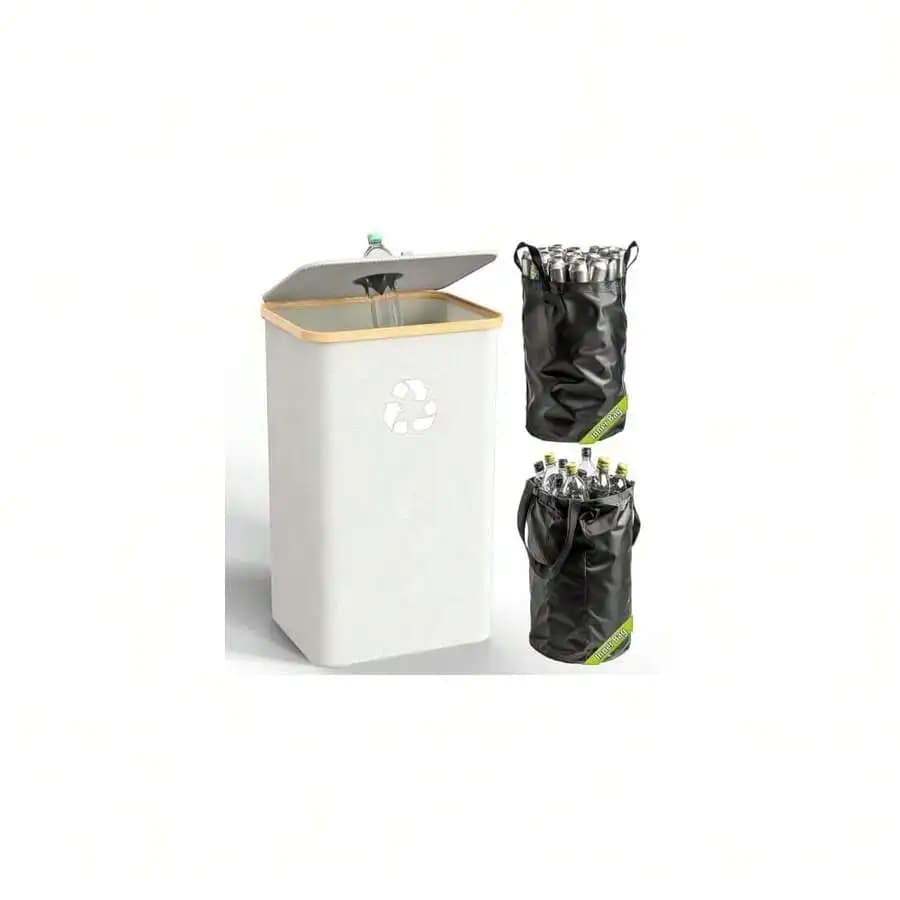 Large 26 Gallon Recycling Bin With Lid And Reusable Inner Bag For Kitchen Home