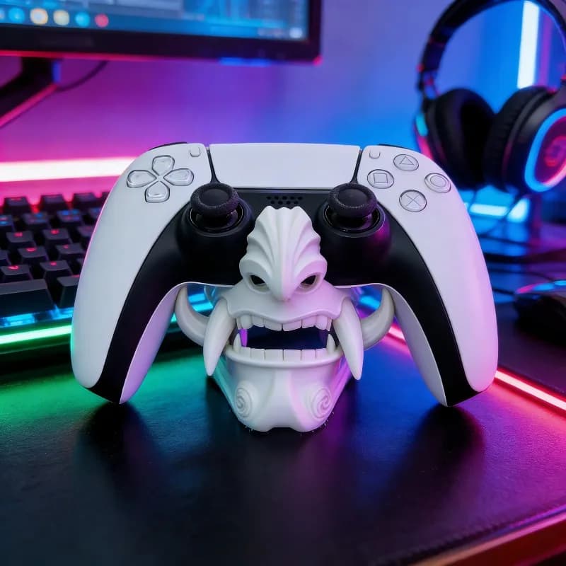 3D Demon Face Game Controller Holder Mask Stable Stand for PS5 Stylish Gaming Desk Decor Gamer Collection Halloween Ornament