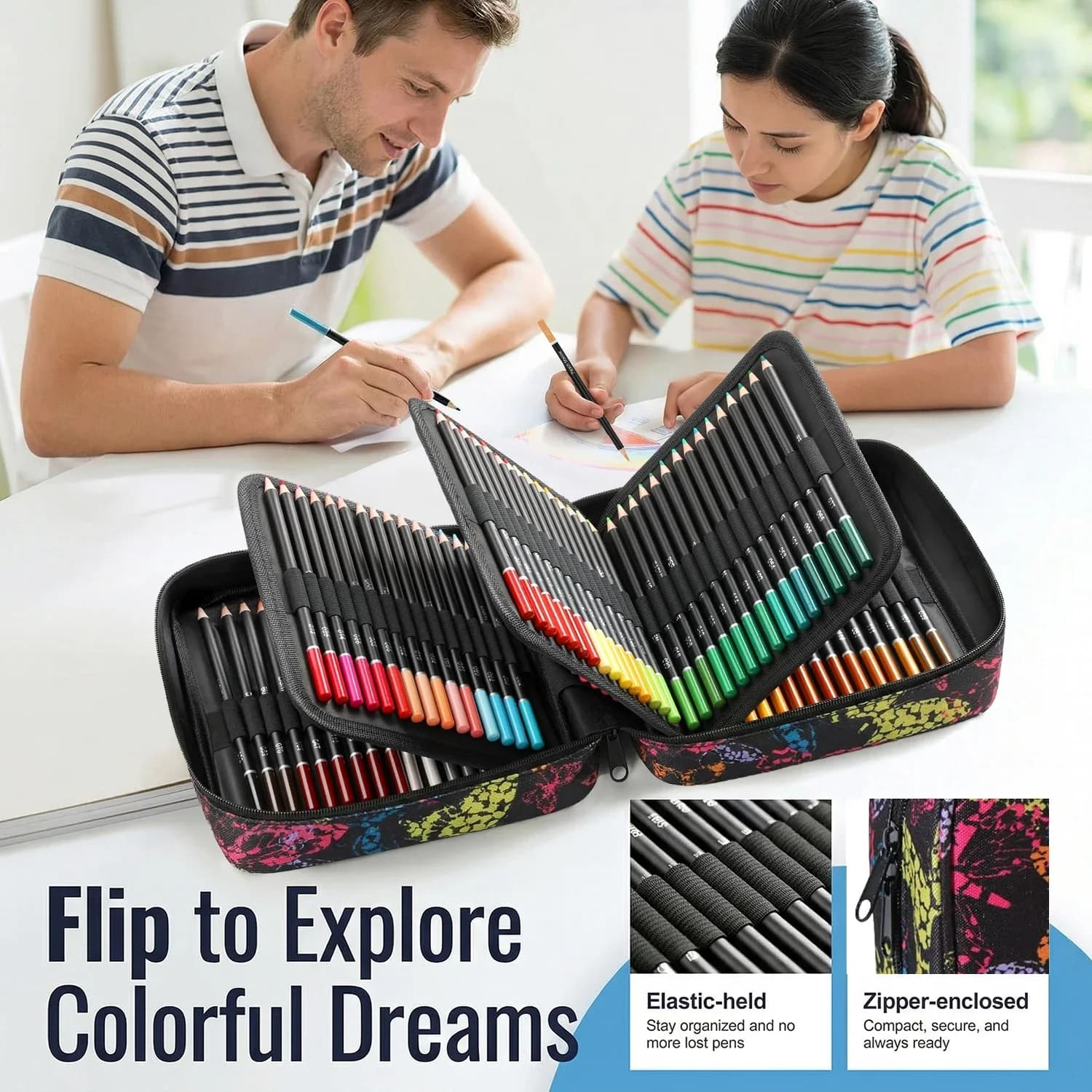 72/120 Colored Pencils Set with Portable Zippered Travel Case,Oil-Based Soft Core,Professional Art Supplies for Adults & Artists