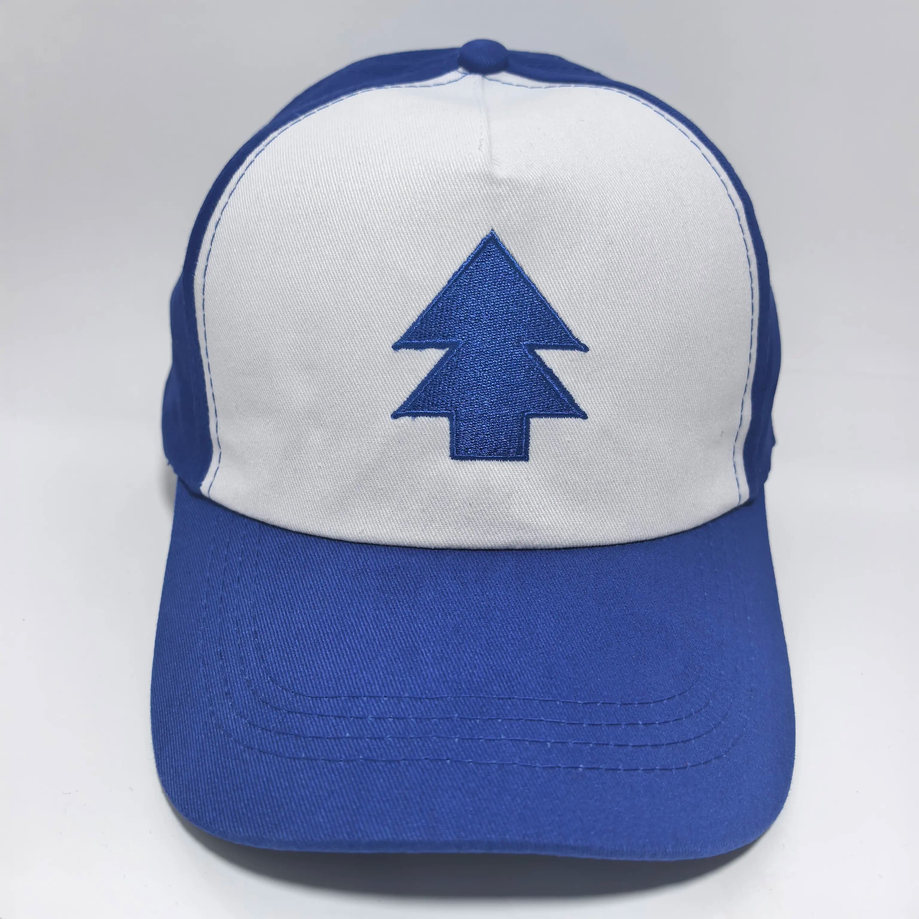 Blue White Pine Tree Embroidery Baseball Cap Gravity Falls Dipper Style Unisex Casual Outdoor Sunshade Trucker Hat for Daily Wea