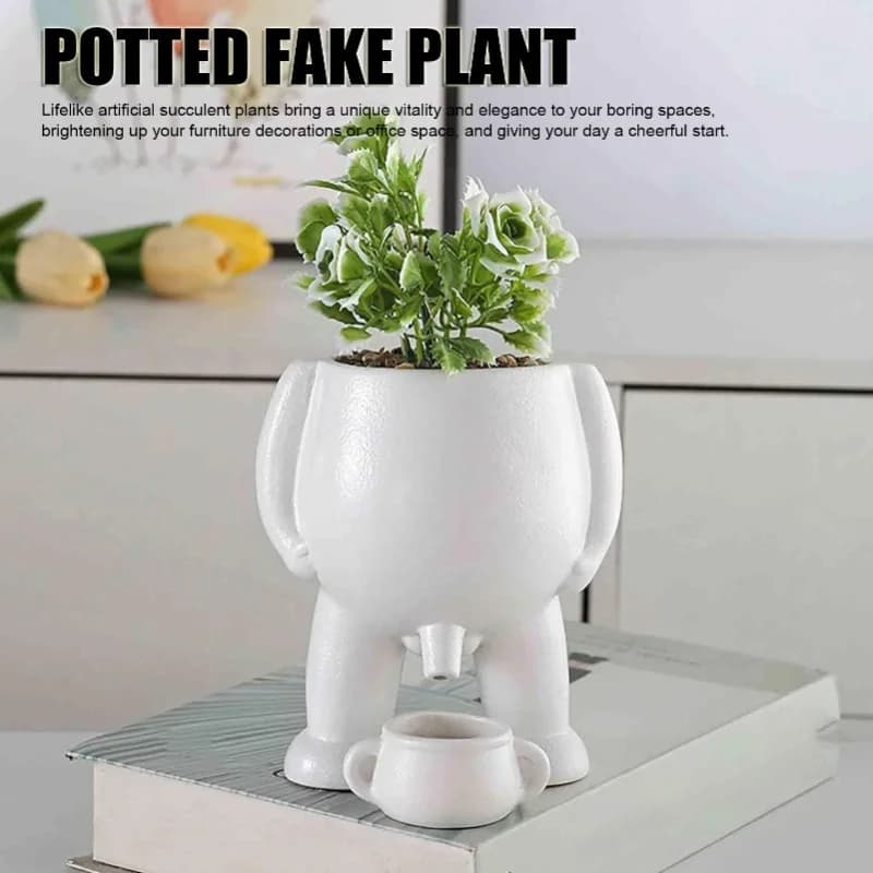 Ceramic Flower Pot Simulation Innovative Little Man Pees Decoration Succulent Planter Pot For Office Desktop White