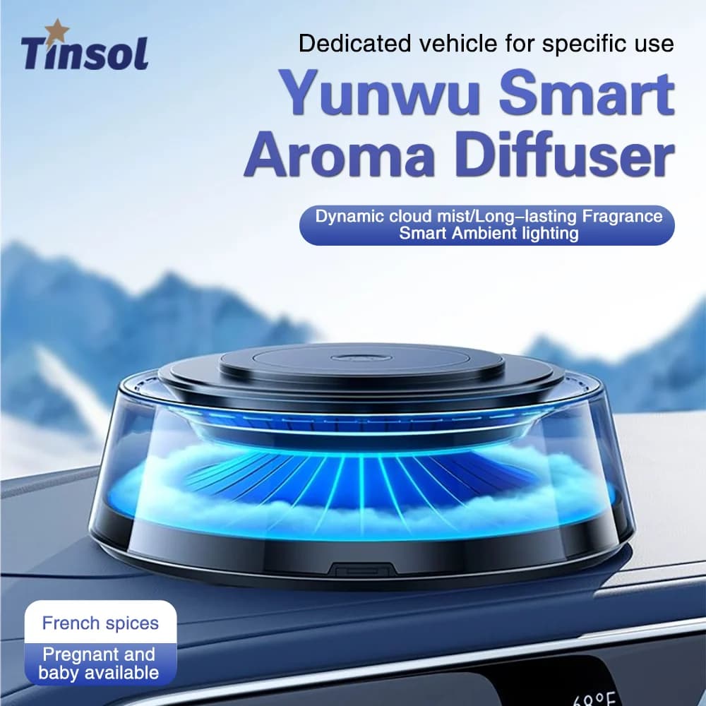 TINSOL Car Deodorant Flavor Diffuser USB Rechargeable Flavor Diffuser Car Interior Decorative Accessories with RGB Lighting