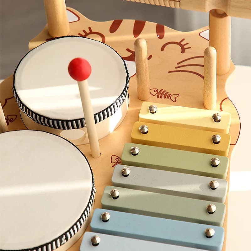 Montessori Educational Toys Wooden Xylophone Drum Set Aeolian Bells Percussion Musical Instruments Birthday Gift