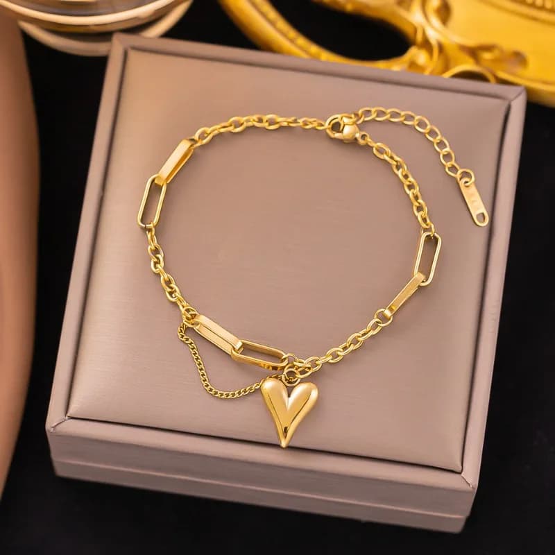 Bracciale a cuore d'amore in acciaio inossidabile per donne ragazze coreano classico elegante semplice anniversario gioielli regali Pulseras De Mujer