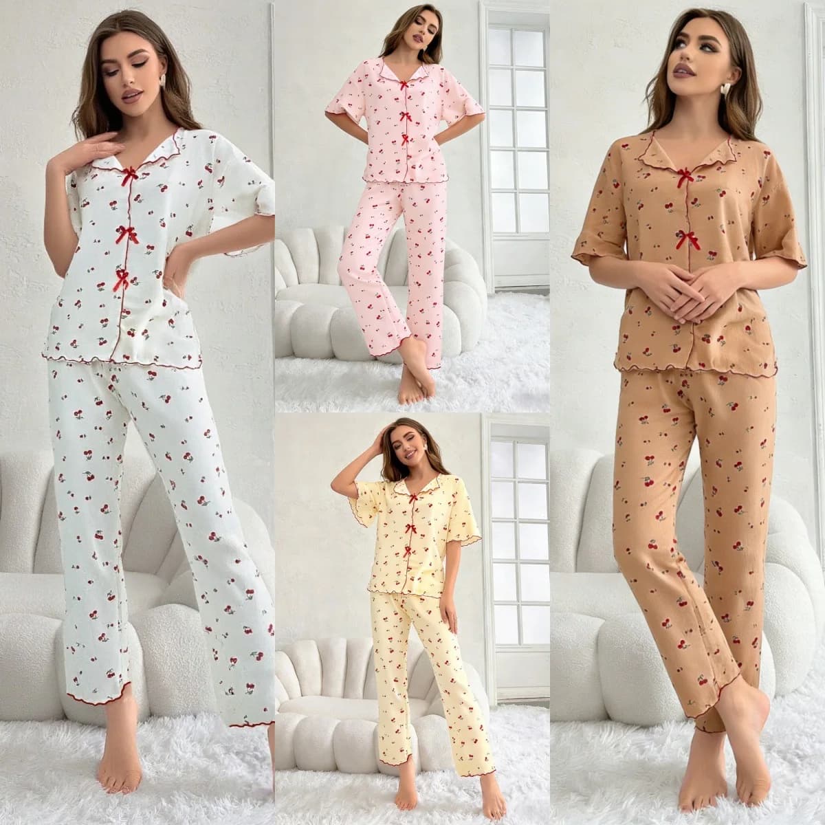 Pigiama da Donna, Set di Abbigliamento da Notte, Completo Pigiama Femminile, Tuta da Casa con Pantaloni