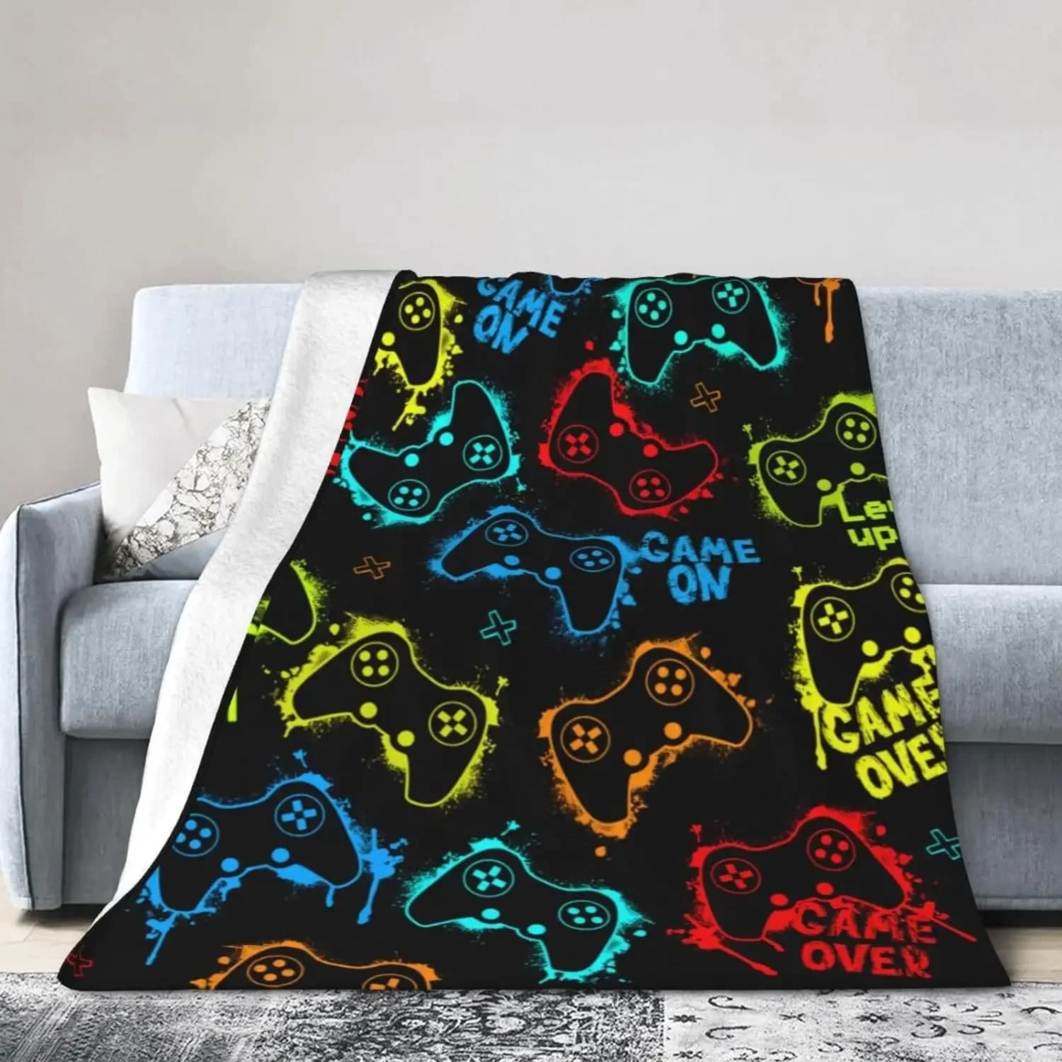 Gaming Blanket Game Lover Gifts for Boys Men Gamer Gifts Lightweight Soft Flannel Fleece Throw Blanket for Sofa Couch Chair Car