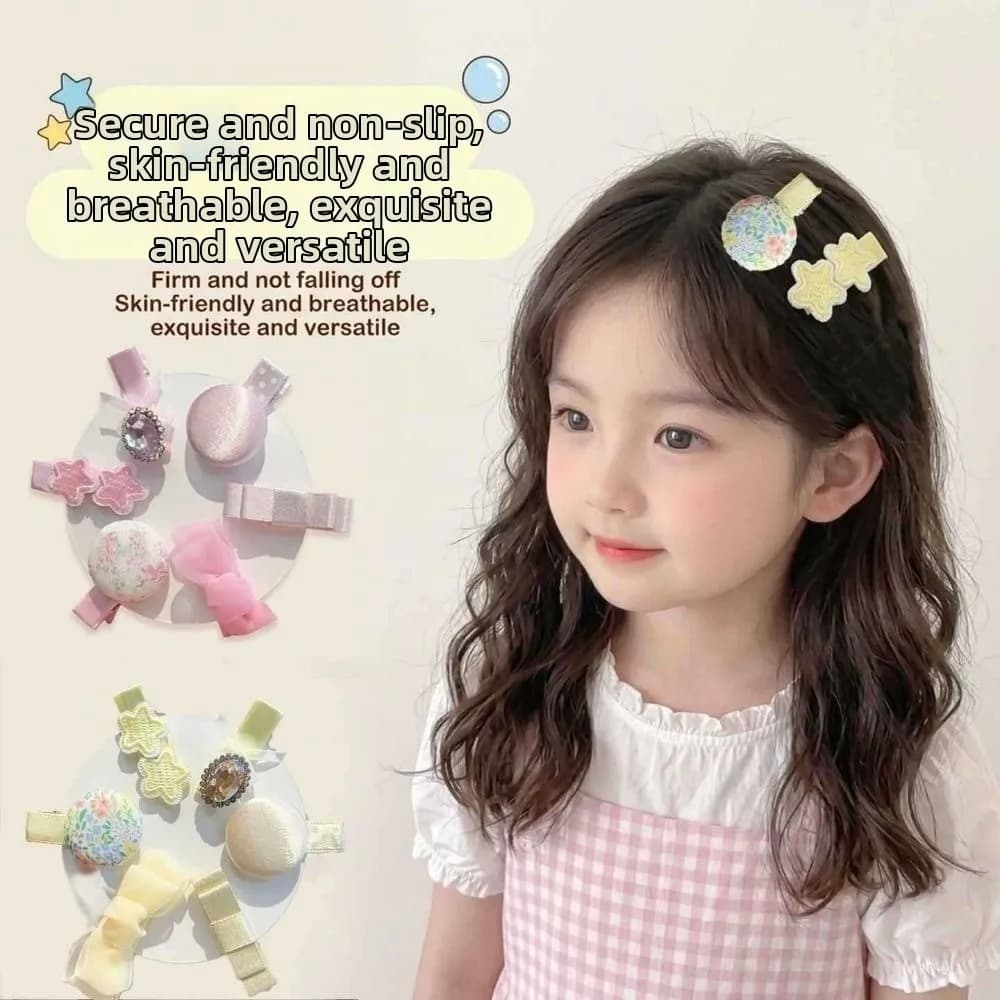 6pcs/set Sturdy Children's Fabric Hair Clips Non-detachable Soft Hair accessories for Bangs Sweet Breathable Floral Clips
