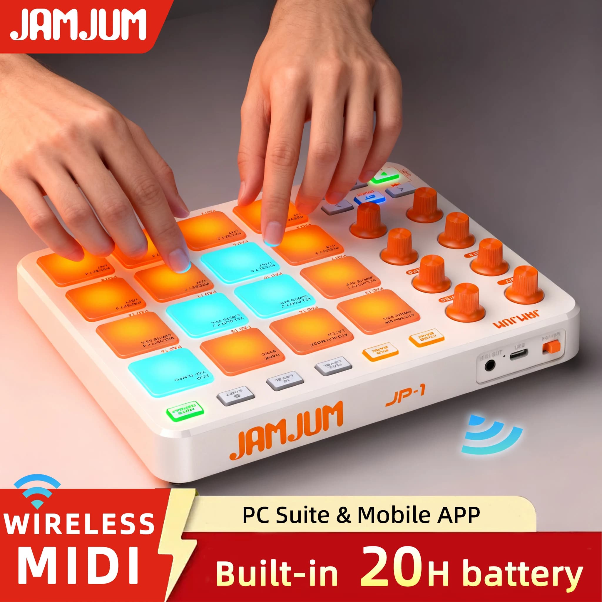JAMJUM JP-1 Wireless midi controller pad with 16 Drum pad Best accessories for music creation and DJ mixing