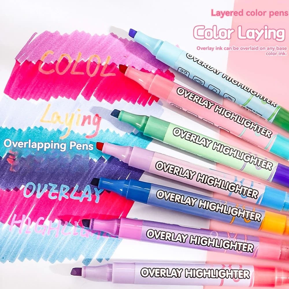 16 Colors Magic Overlay Highlighter Pen Set Student Diary Scrapbook Painting DIY Making Kawaii Stationery Stackable Markers